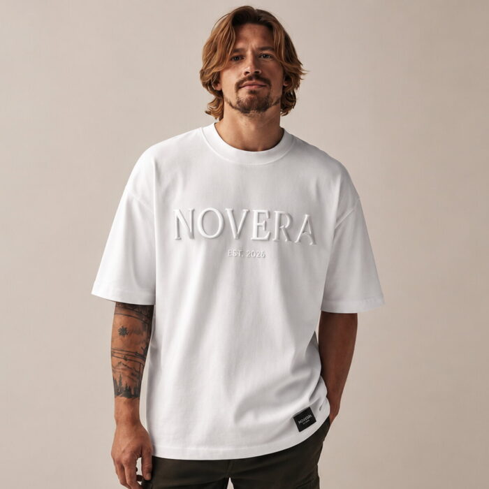 NOVERA Embossed Oversized Tee – White