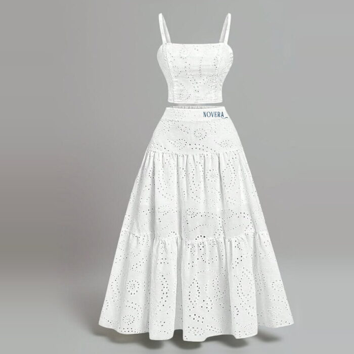 NOVERA Handmade Broderie Two-Piece Frock – White