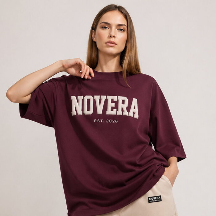 NOVERA Varsity Oversized Tee – Burgundy